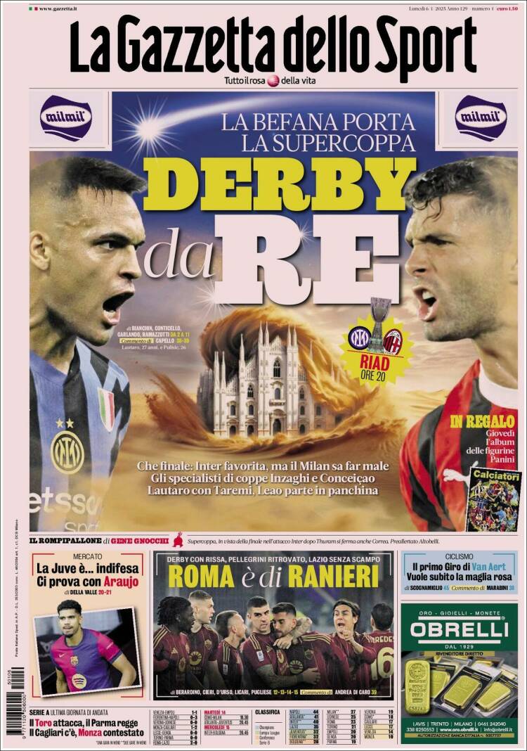 Portada de La Gazzetta dello Sport (Italia)
