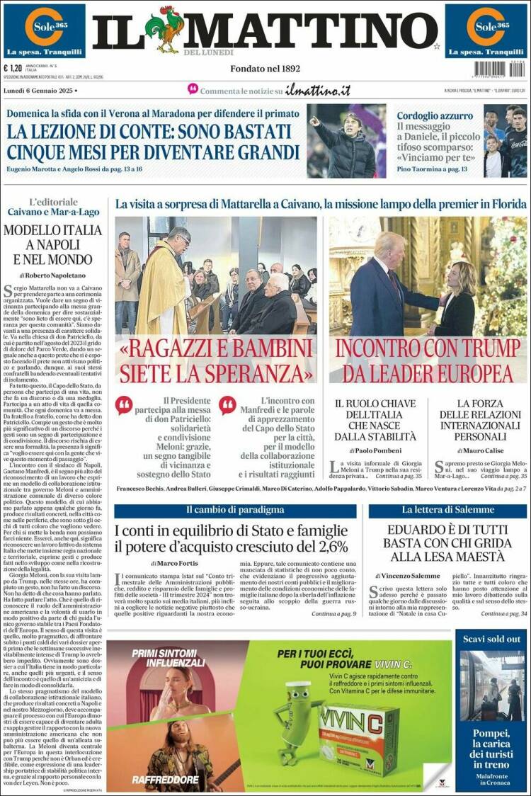 Portada de Il Mattino (Italia)
