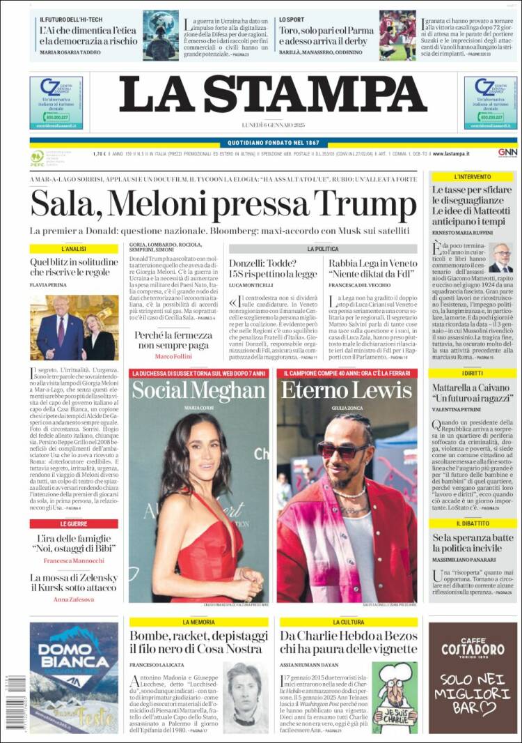 Portada de La Stampa (Italia)