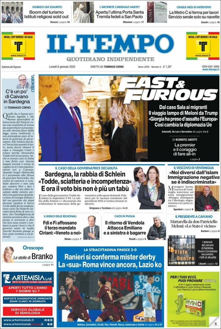 Portada de Il Tempo (Italia)