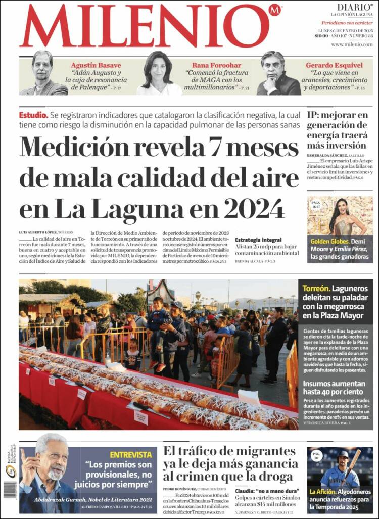 Portada de Milenio - Laguna (México)