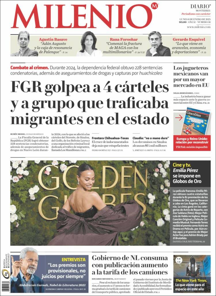 Portada de Milenio de Monterrey (México)