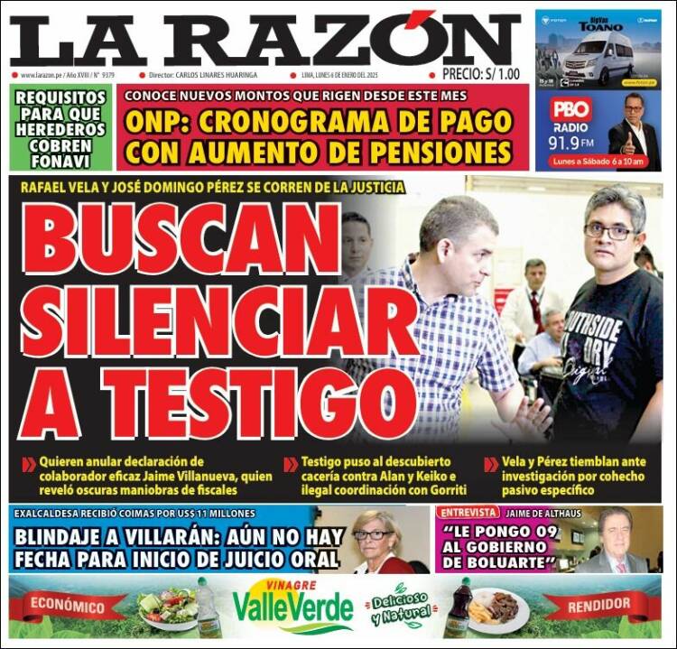 Portada de La Razón (Per&uacute;)