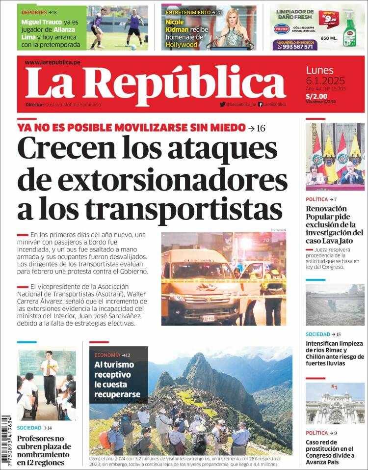 Portada de La Republica (Per&uacute;)
