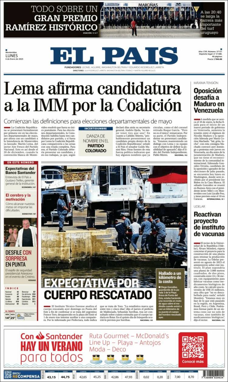 Portada de El País (Uruguay)