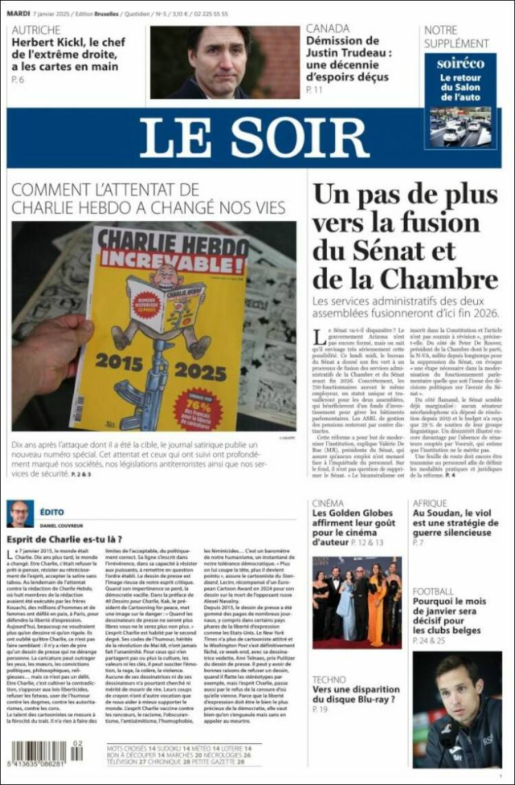 Portada de Le Soir (B&eacute;lgica)