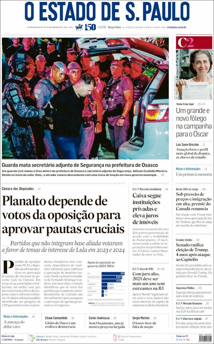 Portada de O Estado de São Paulo (Brasil)