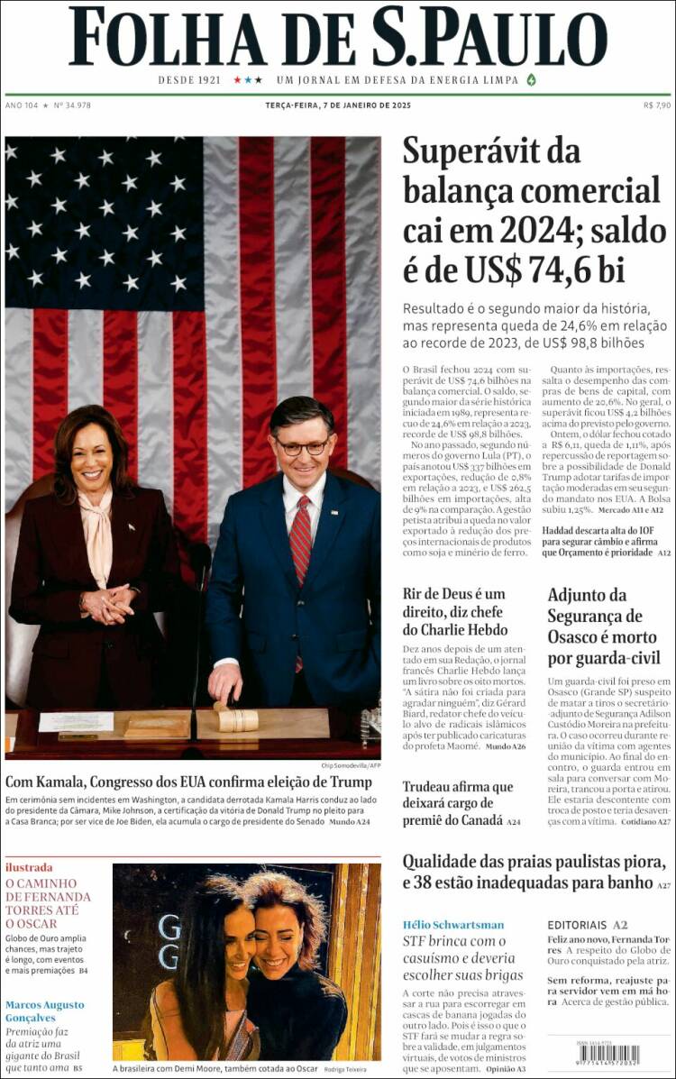 Portada de Folha de São Paulo (Brasil)