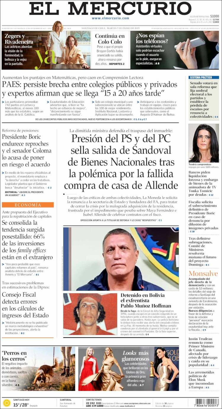 Portada de El Mercurio (Chile)
