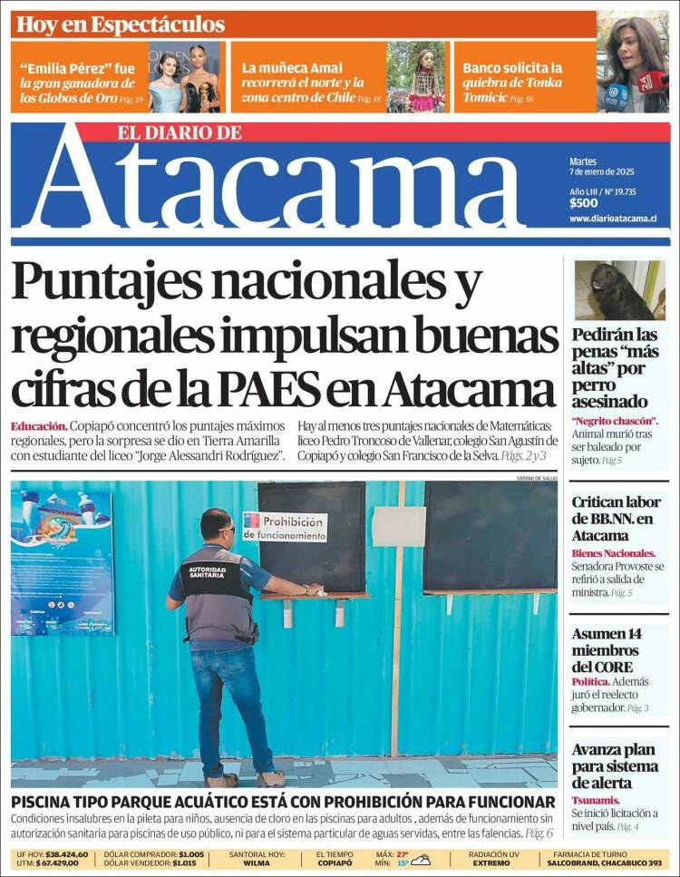 Portada de Diario de Atacama (Chile)