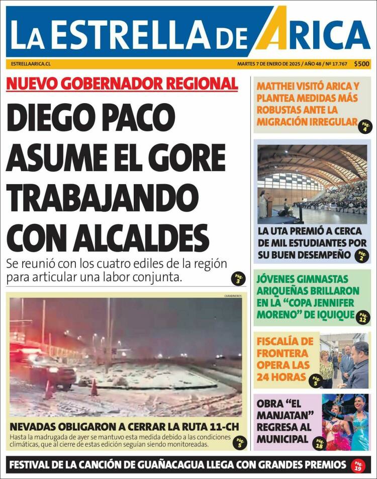 Portada de La Estrella de Arica (Chile)