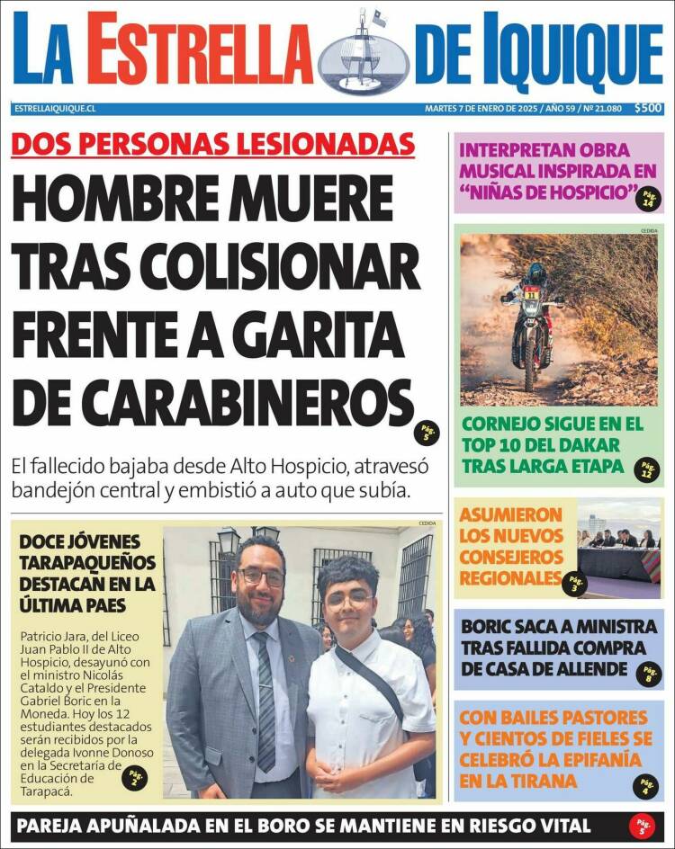 Portada de La Estrella de Iquique (Chile)