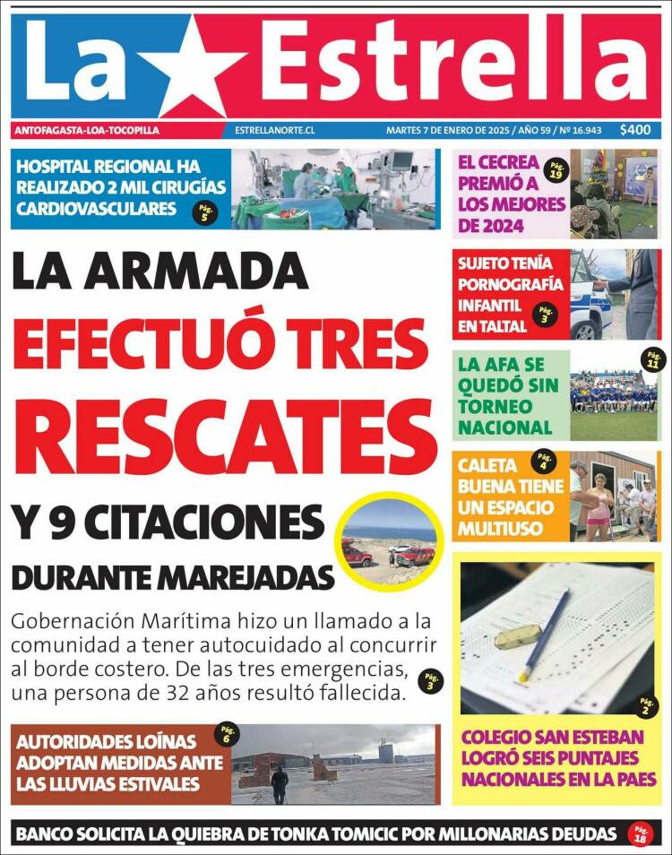 Portada de La Estrella de Tocopilla (Chile)