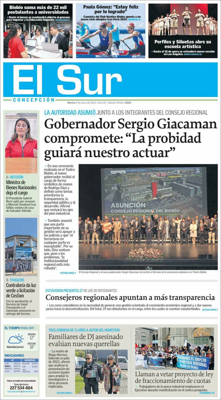 Portada de El Sur (Chile)