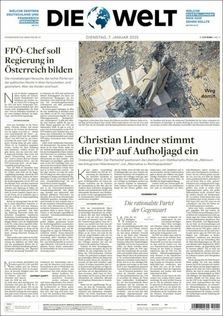 Portada de Die Welt (Alemania)