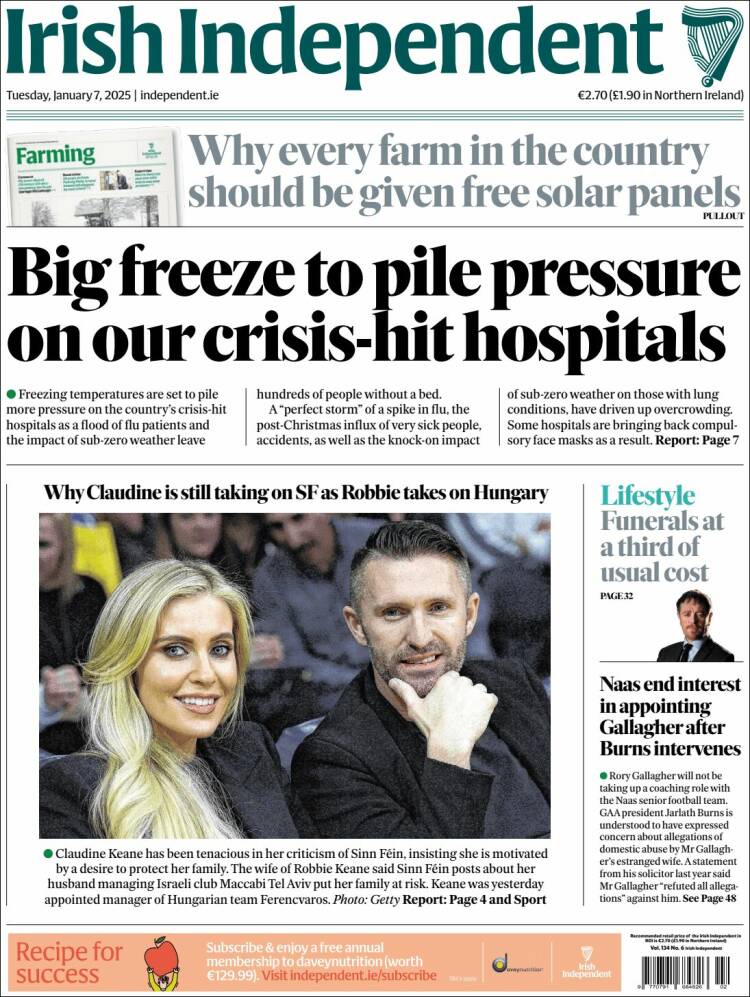 Portada de Irish Independent (Irlanda)