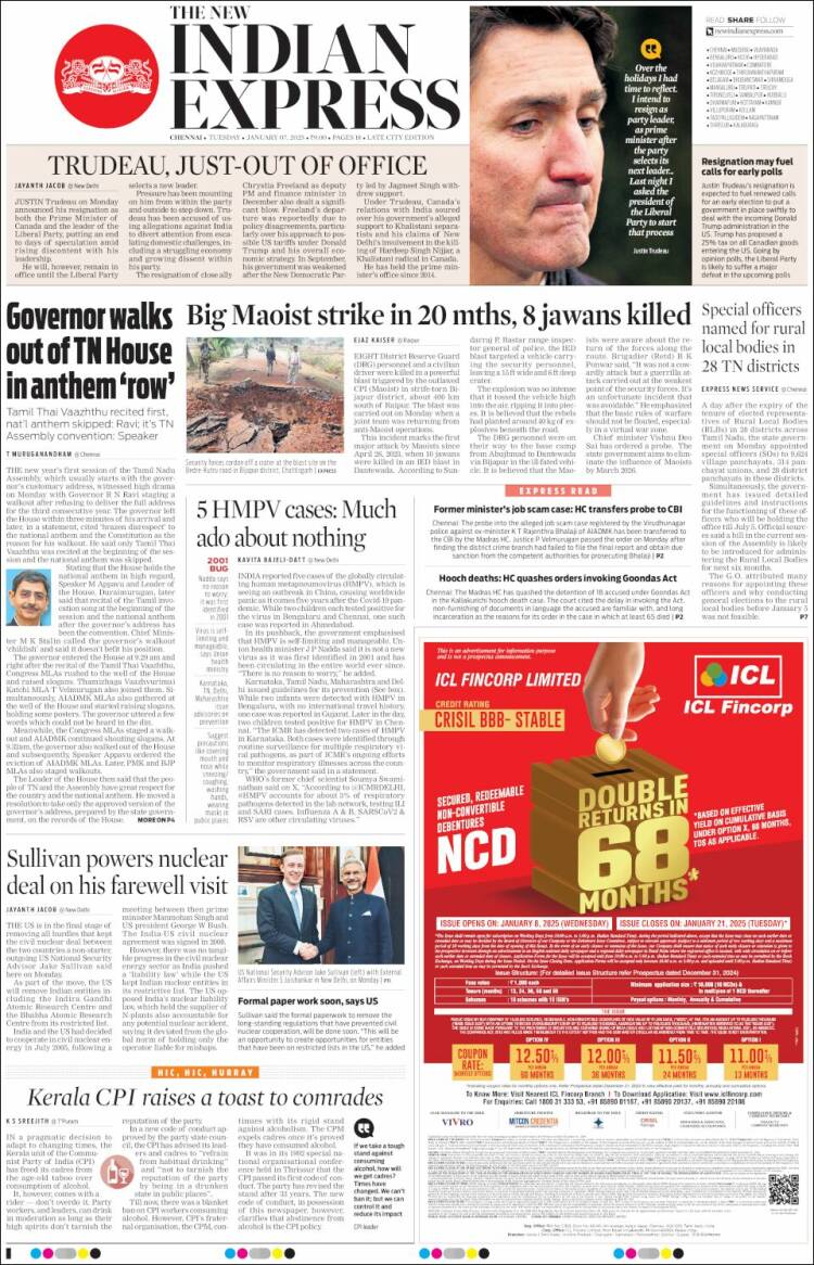 Portada de New Indian Express (India)