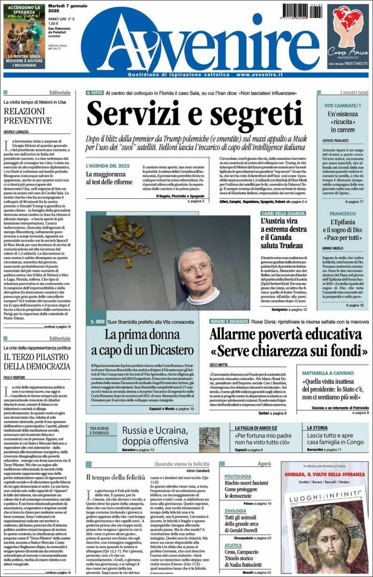 Portada de Avvenire (Italia)