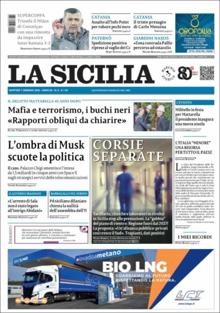 Portada de La Sicilia (Italia)