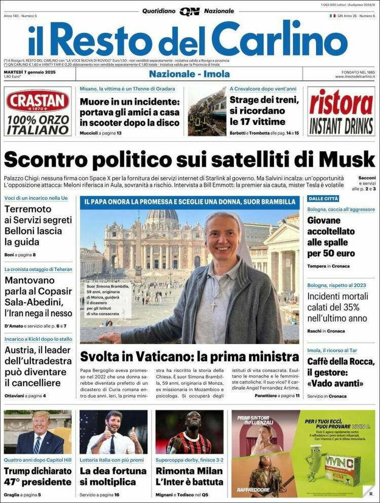 Portada de Il Resto del Carlino (Italia)