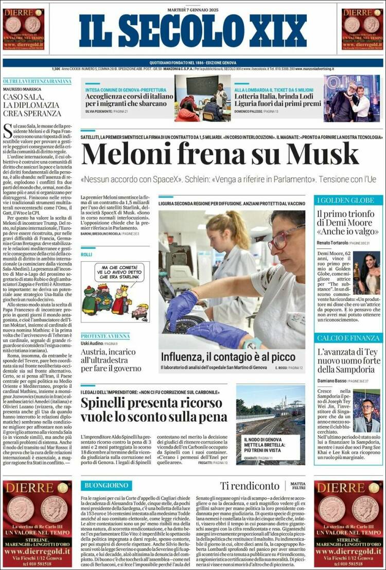 Portada de Il Secolo XIX (Italia)