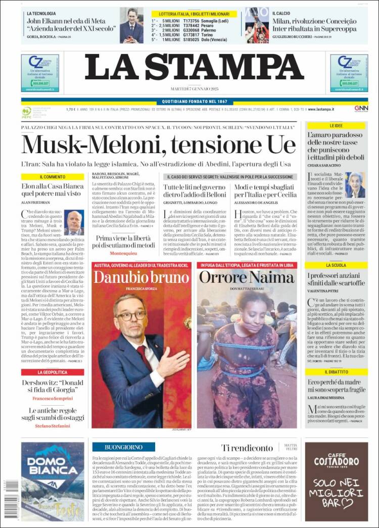 Portada de La Stampa (Italia)