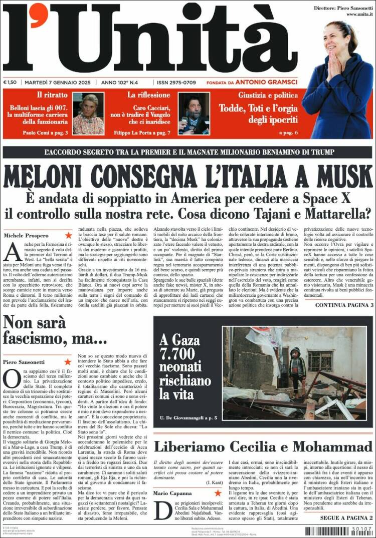Portada de l'Unità (Italia)