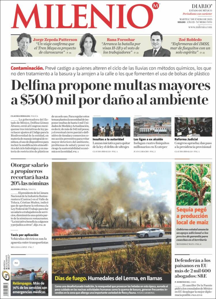 Portada de Milenio - Estado de México (México)