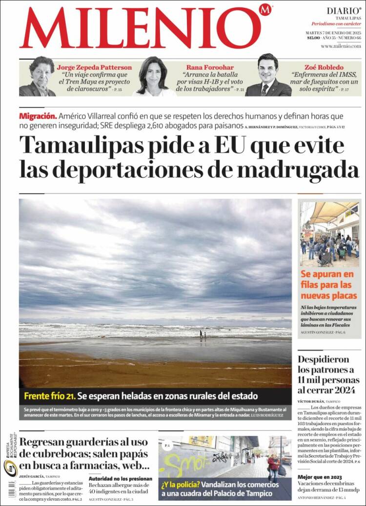Portada de Milenio - Tamaulipas (México)