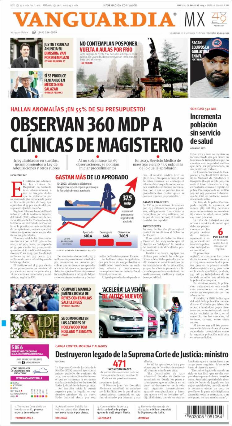 Portada de Vanguardia (México)