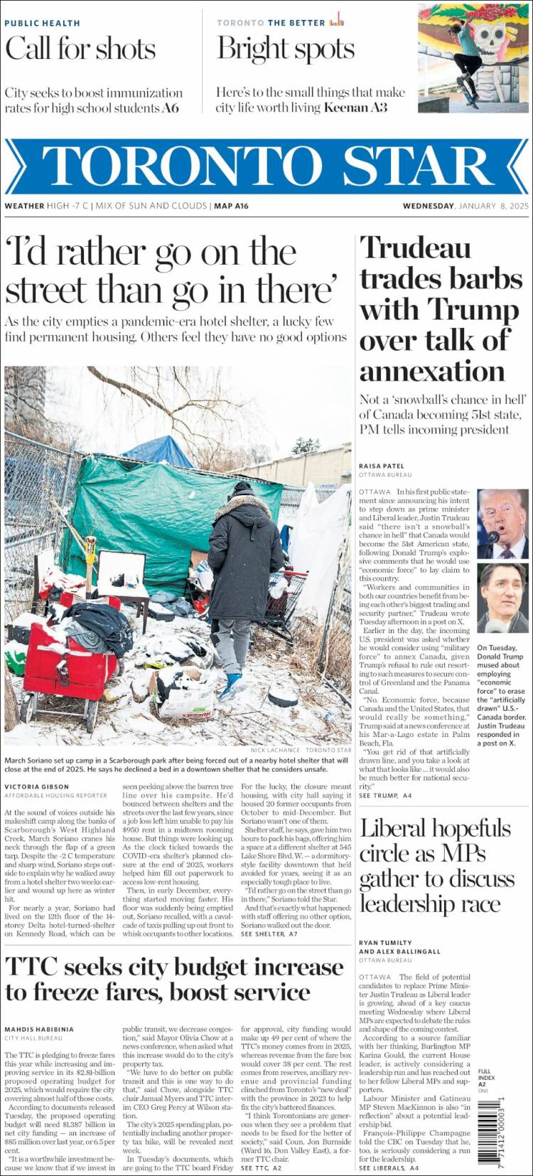 Portada de The Toronto Star (Canadá)