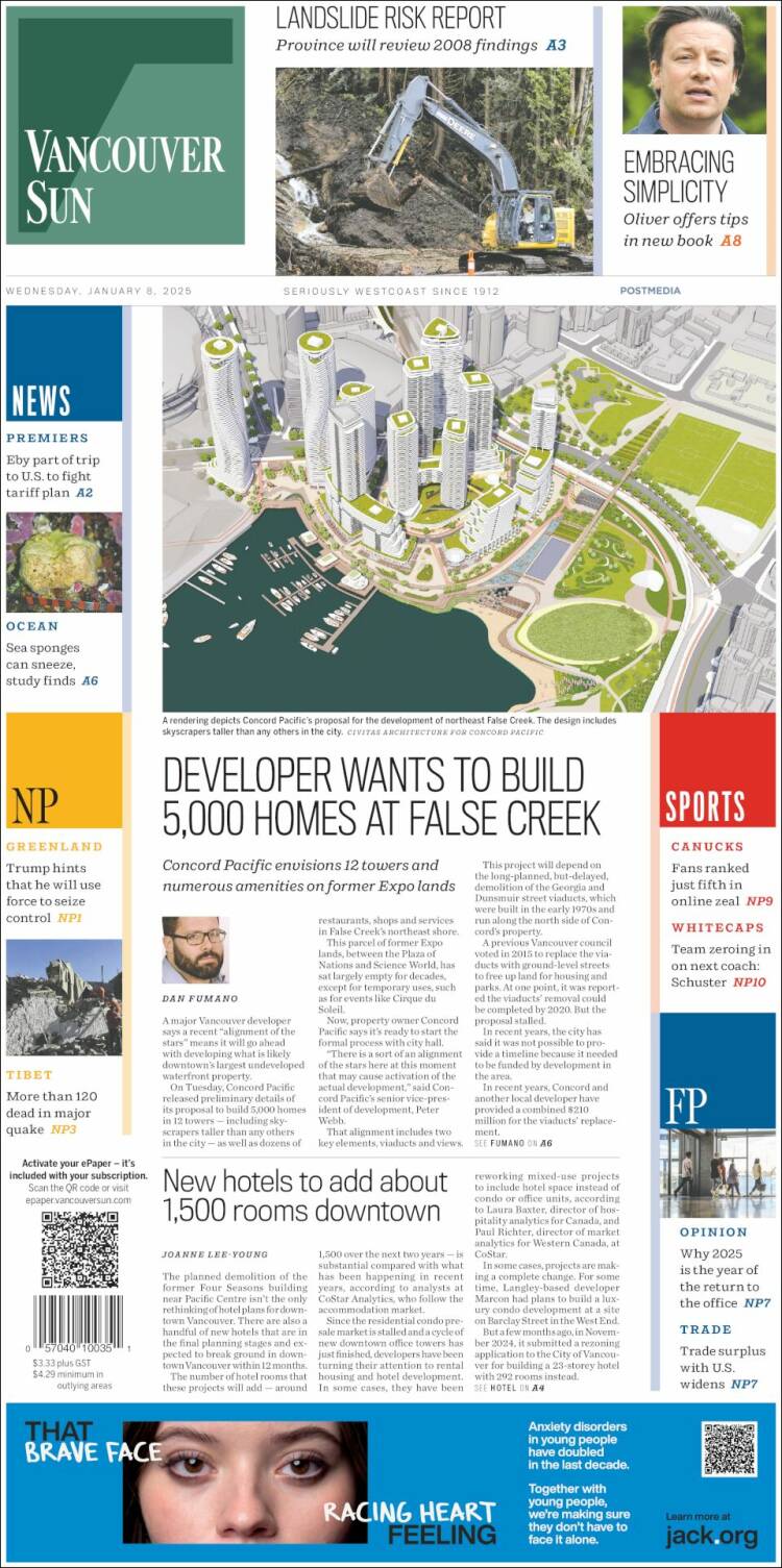 Portada de The Vancouver Sun (Canadá)