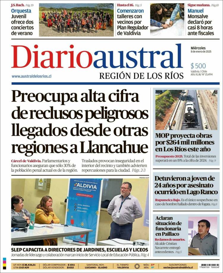 Portada de El Diario Austral de Valdivia (Chile)