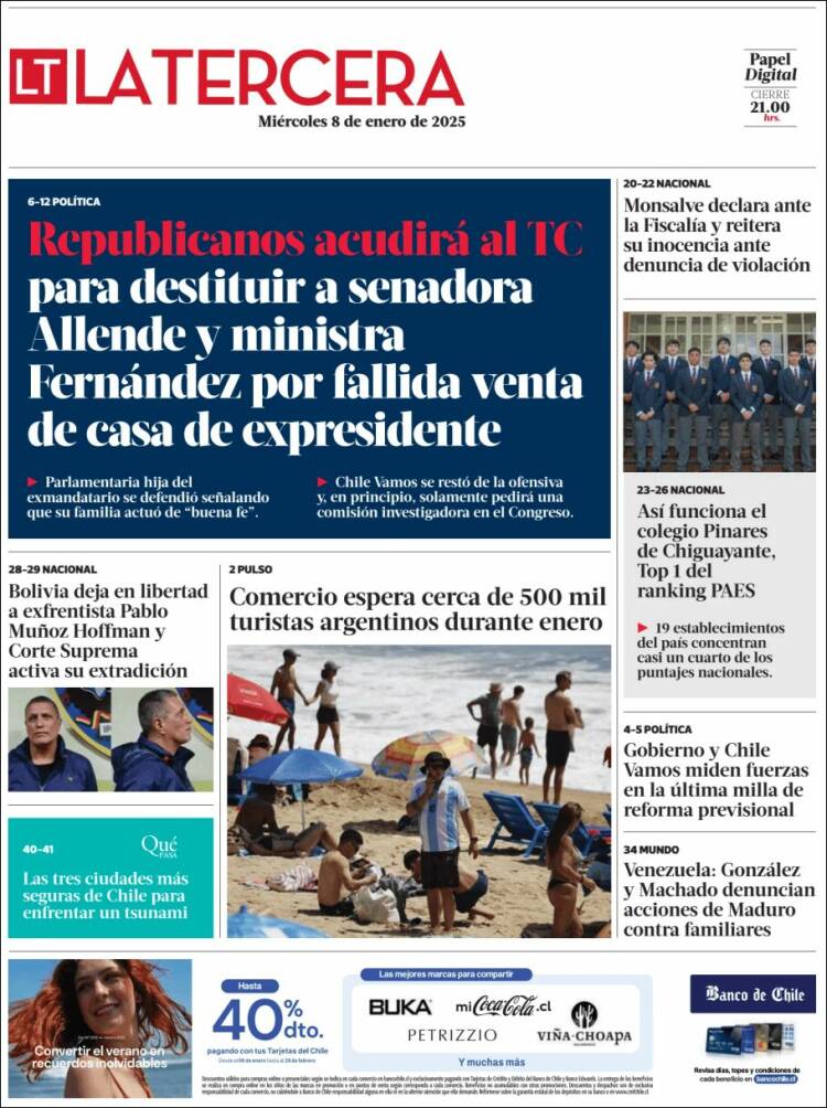 Portada de La Tercera (Chile)