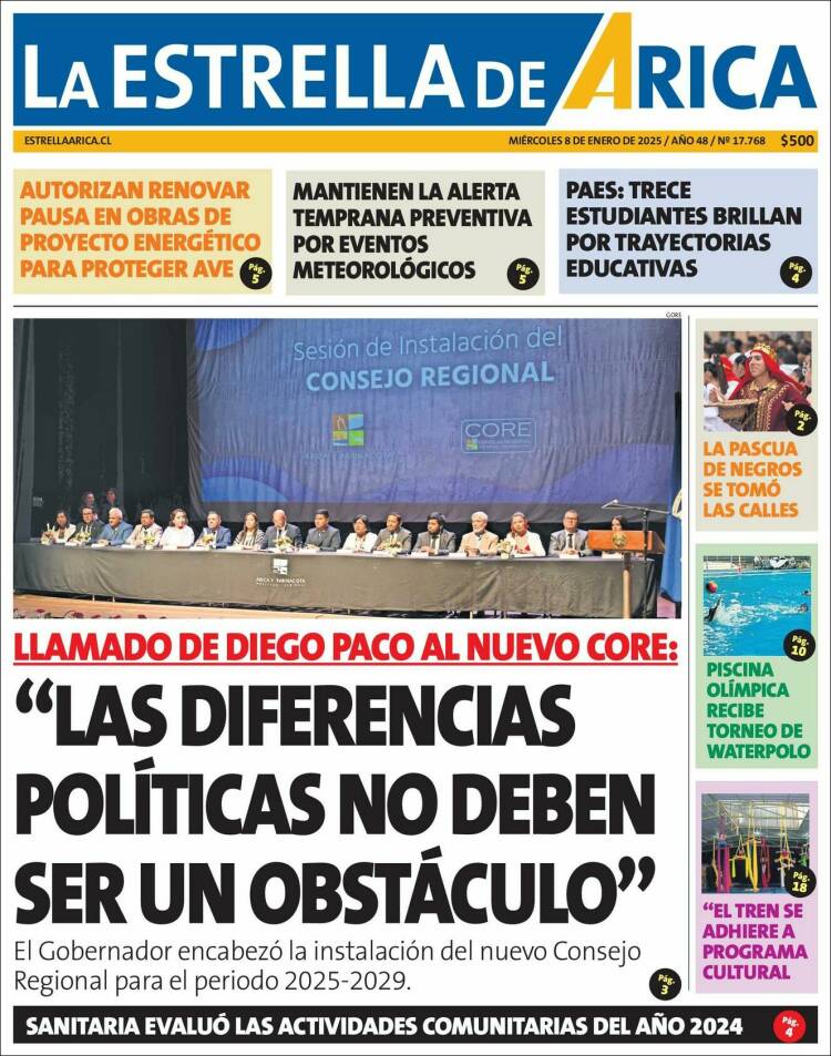 Portada de La Estrella de Arica (Chile)