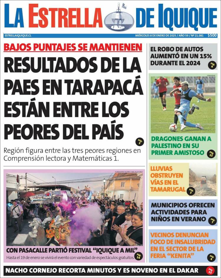 Portada de La Estrella de Iquique (Chile)