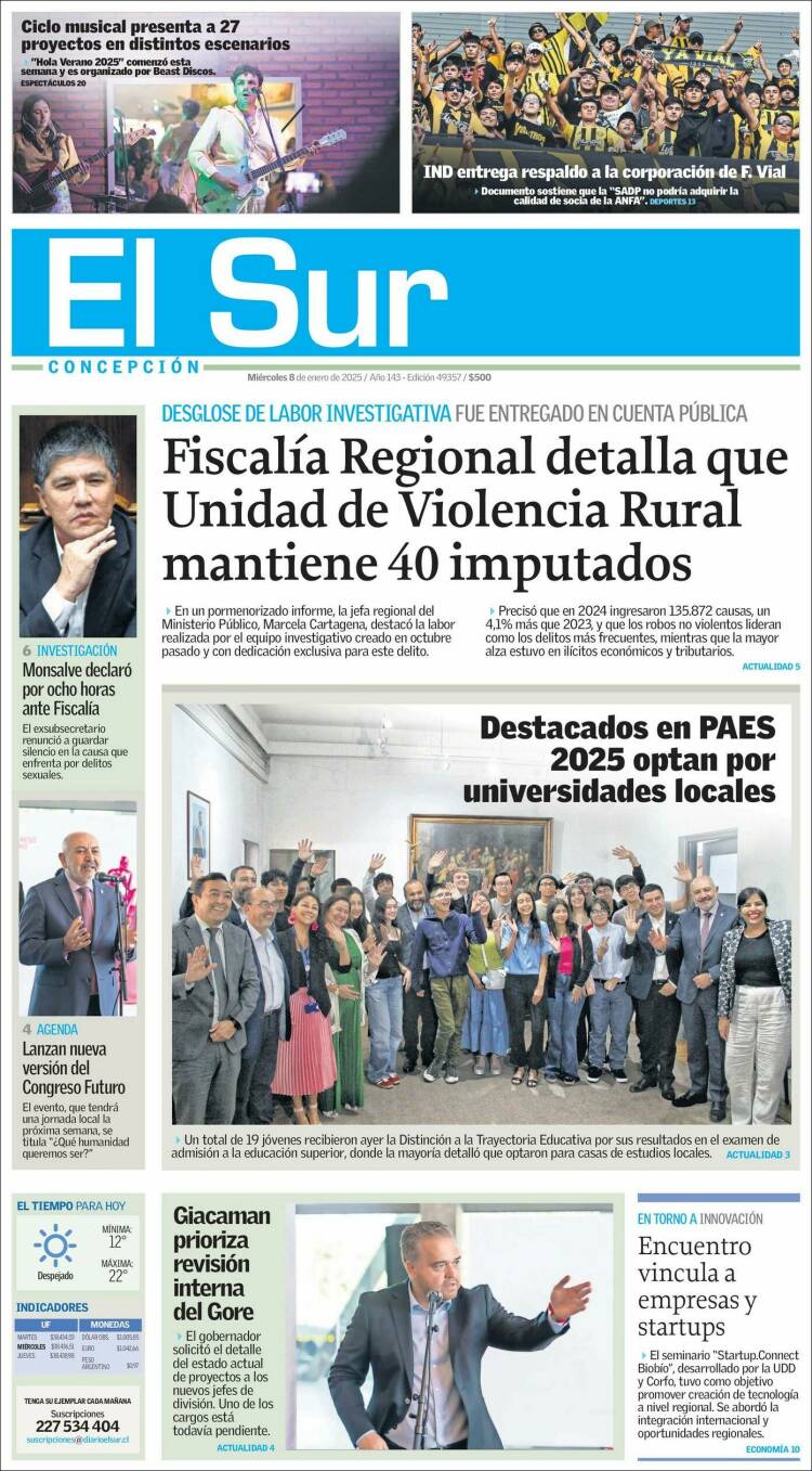 Portada de El Sur (Chile)