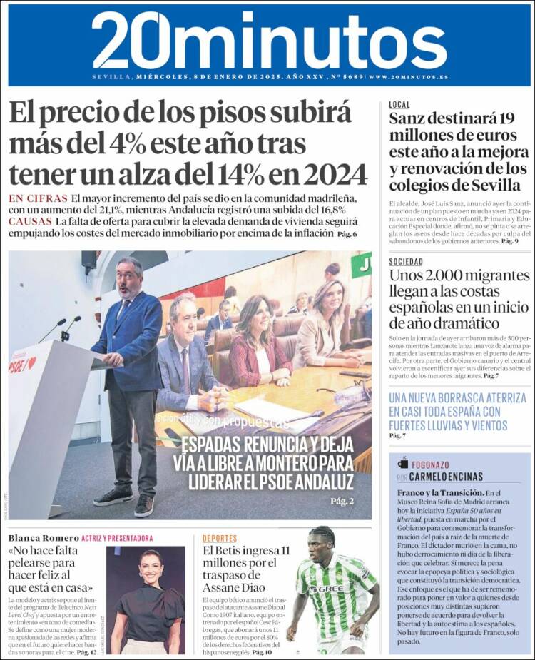 Portada de 20 Minutos - Sevilla (España)