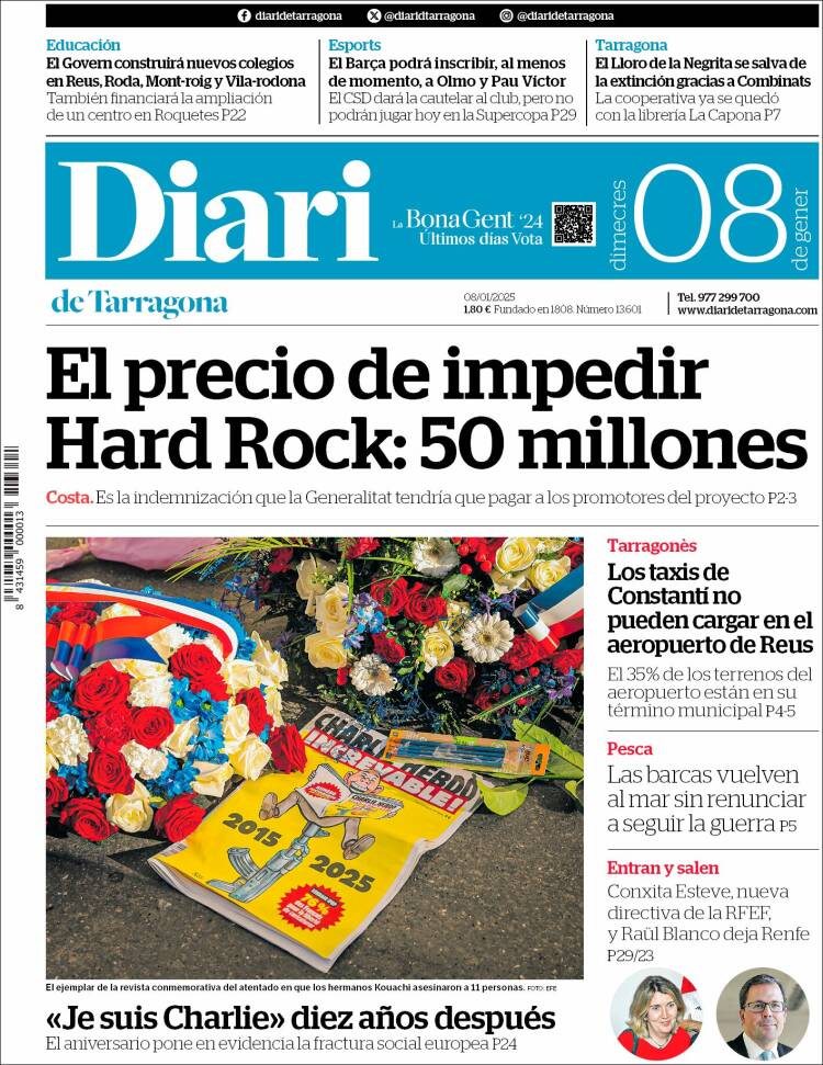 Portada de Diari de Tarragona (España)