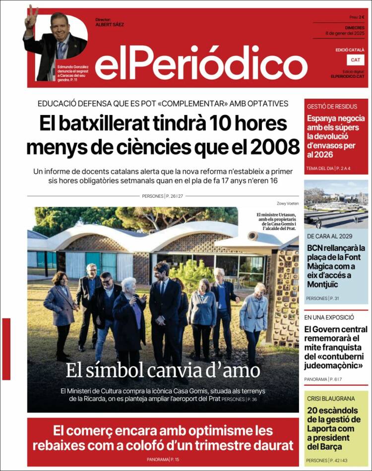 Portada de El Periódico de Catalunya (España)