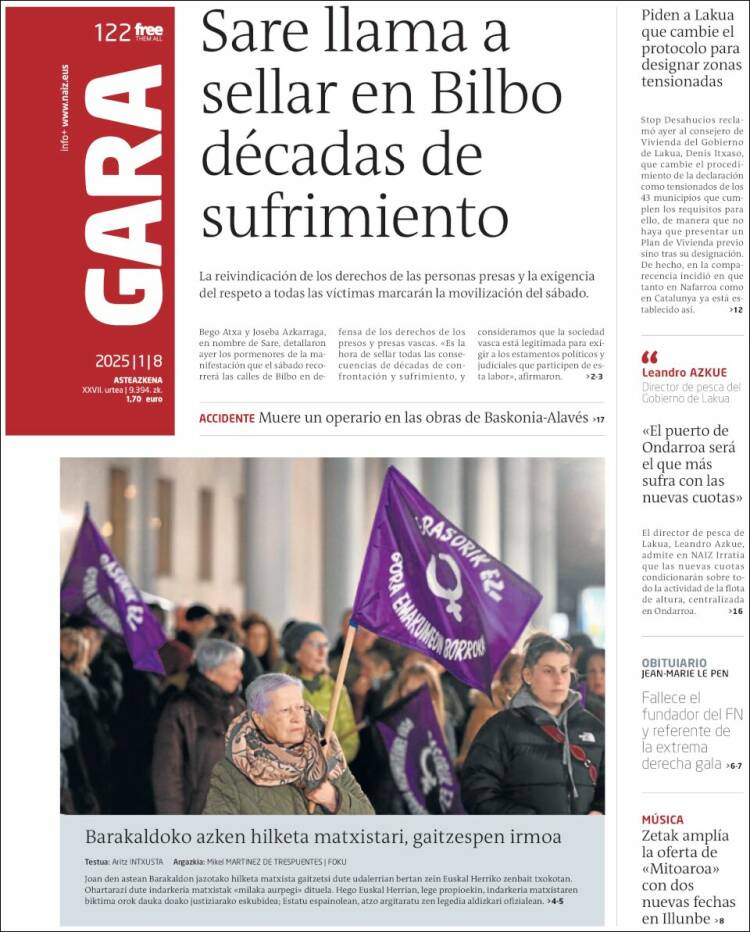 Portada de Gara (España)