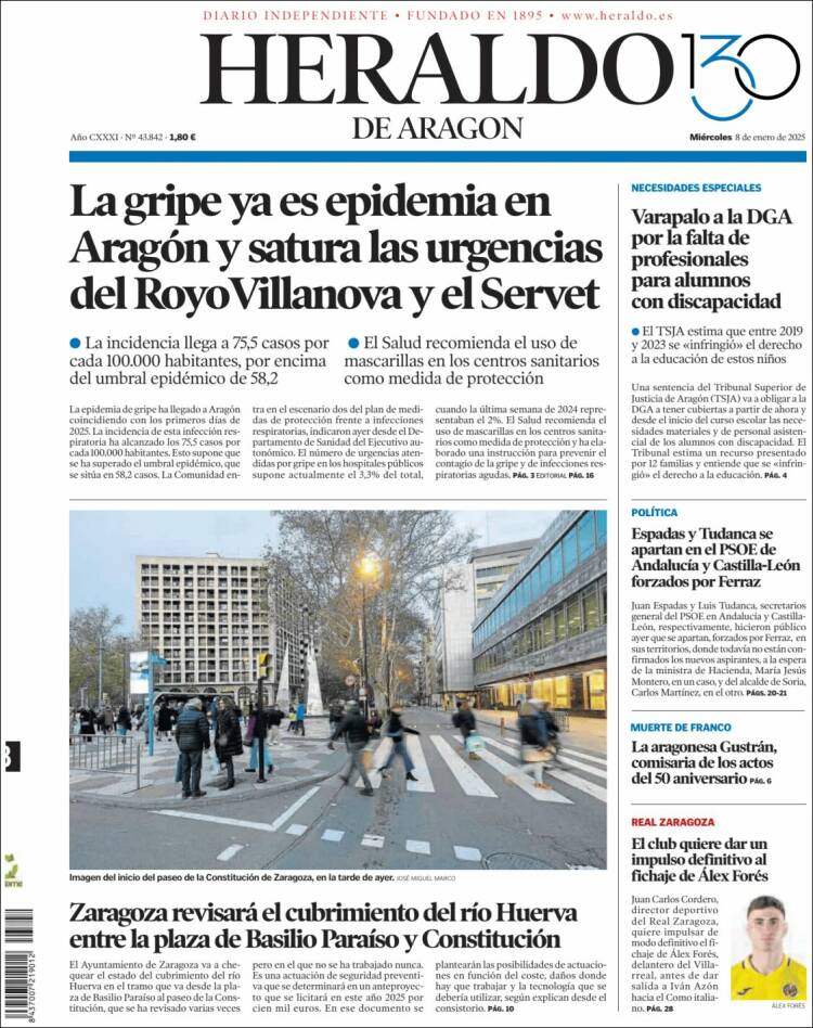 Portada de Heraldo de Aragón (España)