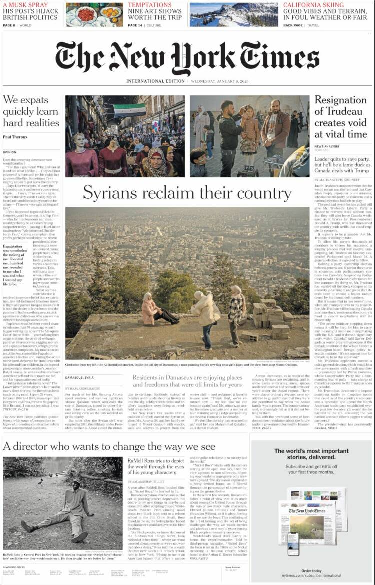 Portada de International New York Times (Europa)