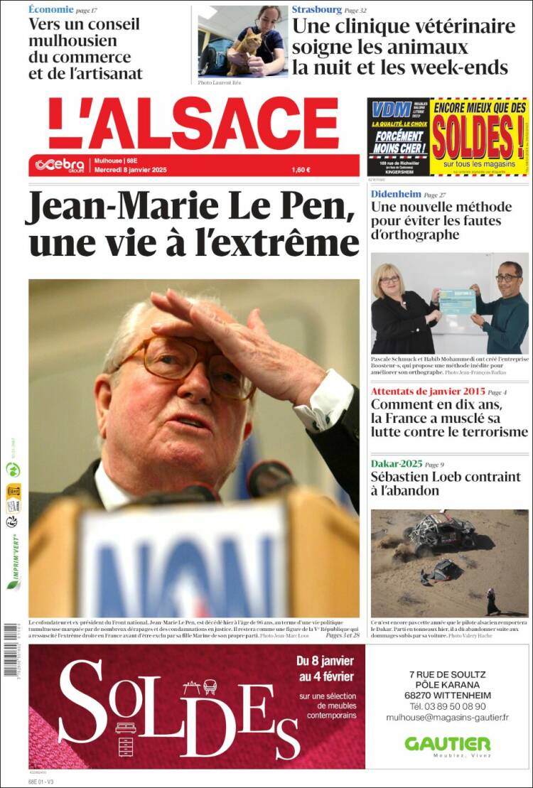 Portada de Journal L'Alsace (Francia)