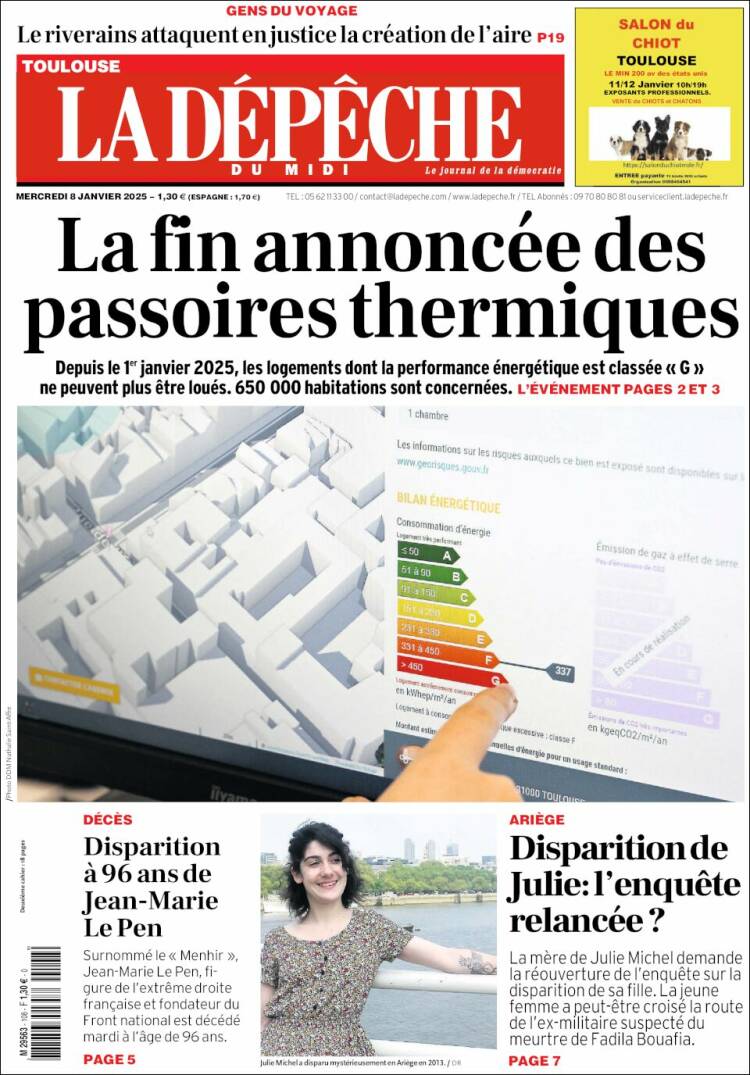 Portada de La Dépêche du Midi (Francia)