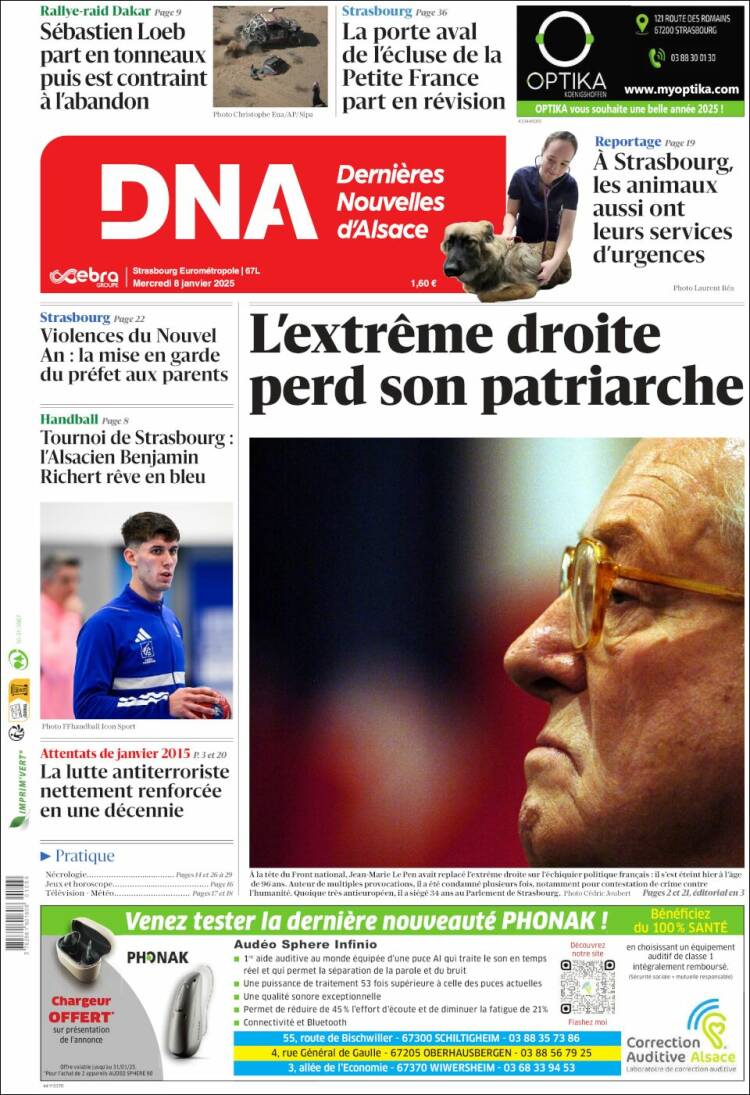 Portada de Les Dernières Nouvelles d'Alsace (Francia)
