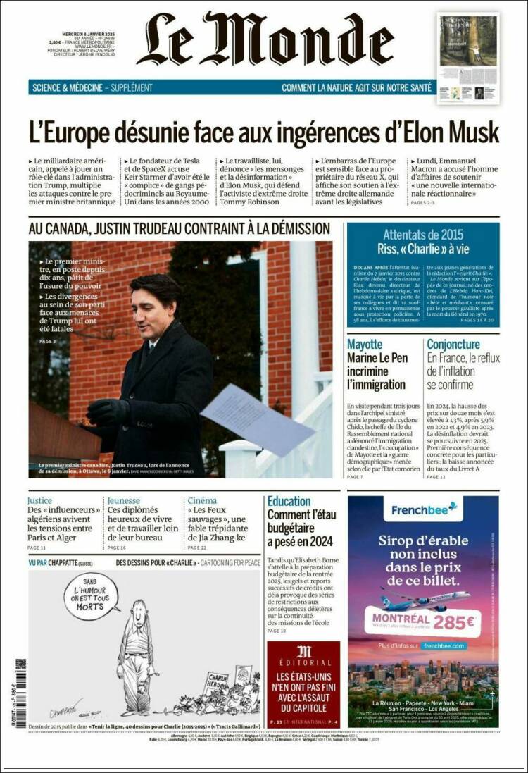 Portada de Le Monde (Francia)