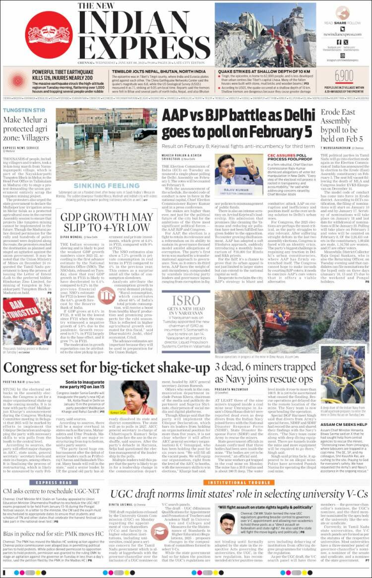 Portada de New Indian Express (India)