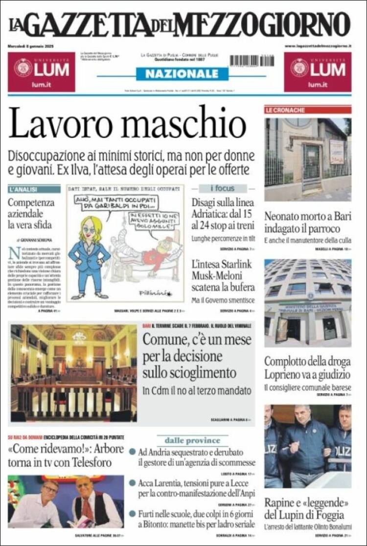 Portada de La Gazzetta del Mezzogiorno (Italia)