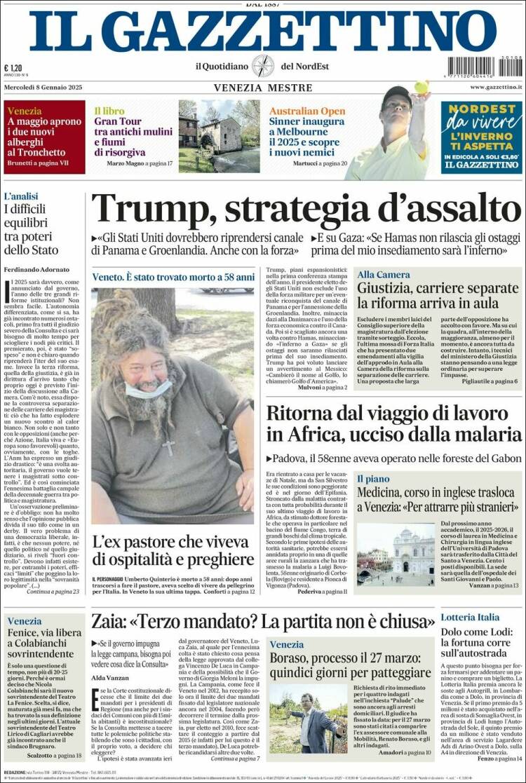 Portada de Il Gazzettino (Italia)